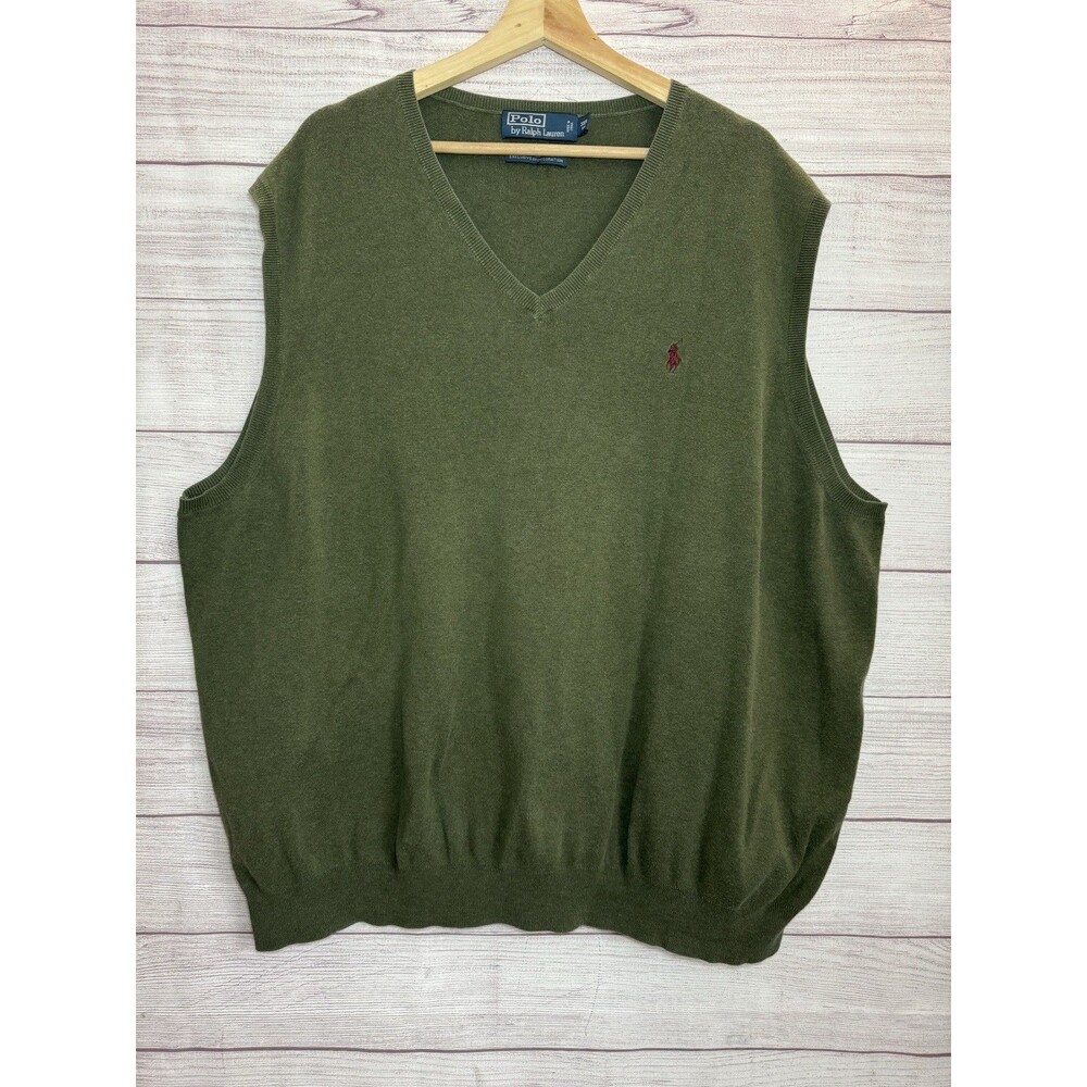 Polo Ralph Lauren Pima Cotton V Neck Vest in Green Size 3XB Olive Color